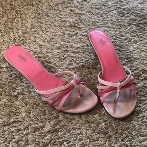Strappy pink kitten heels